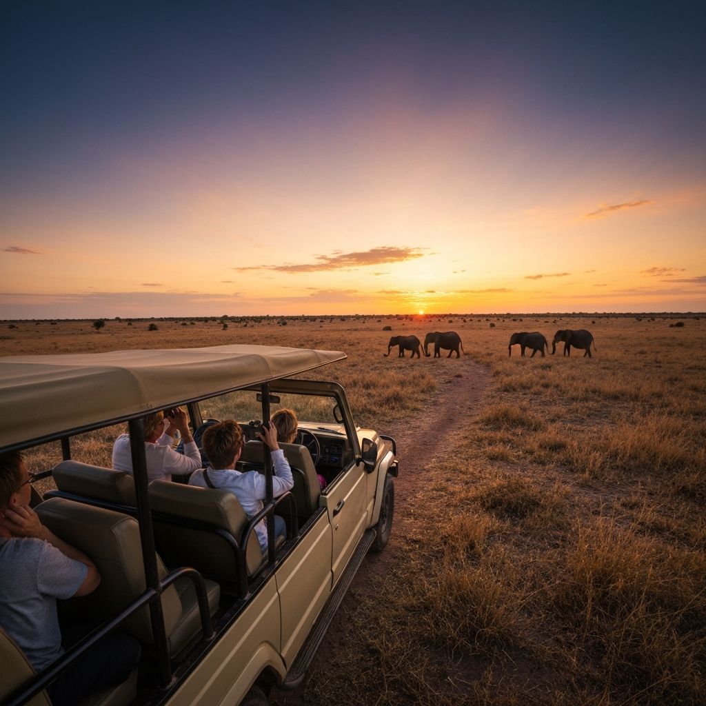 African safari at sunset